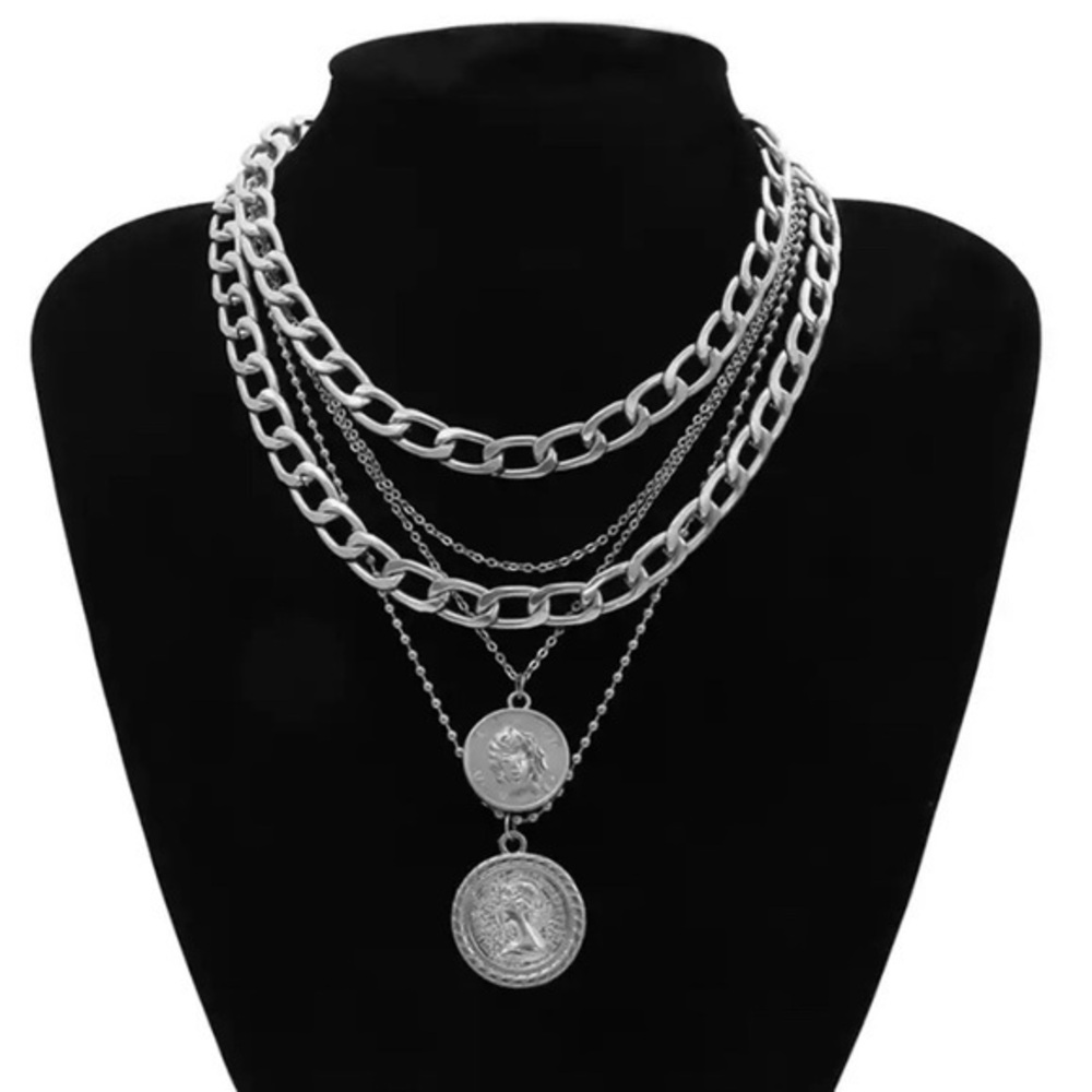 Multiple Chain Choker Necklace Silver